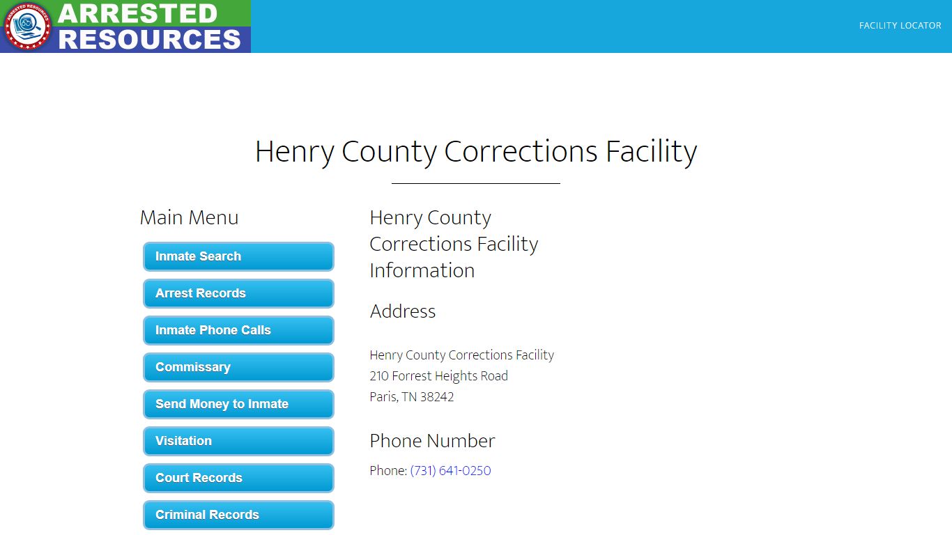 Henry County Corrections Facility - Inmate Search - Paris, TN